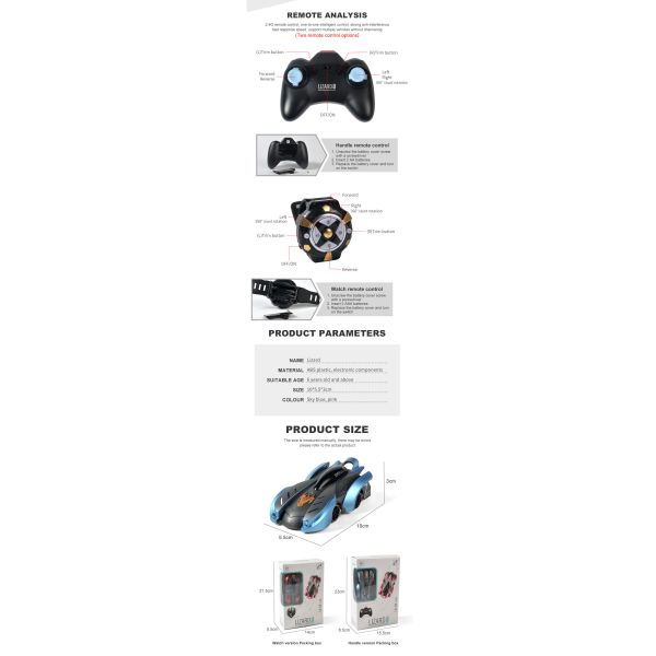 Adsorption Remote Control Toy Car Rechargeable Climbing Stunt Car 50M Remote Distance