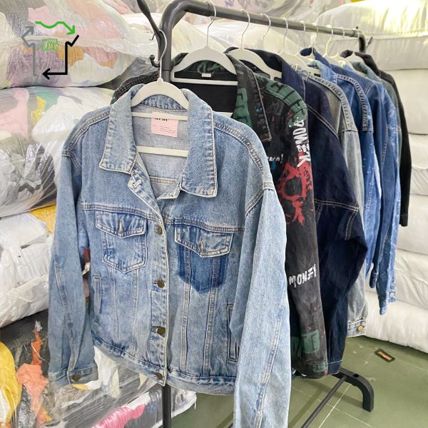 Mixed Sizes Second Hand Coats Long Sleeved Used Mens Jean Jacket Polyester Cotton
