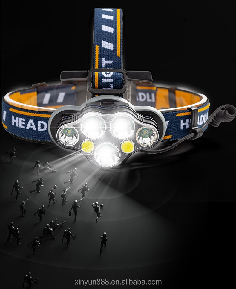 7LED Strong Headlight Far-reaching Searchlight USB Charging Outdoor Headlight Camping Night Fishing COB Red Headlight