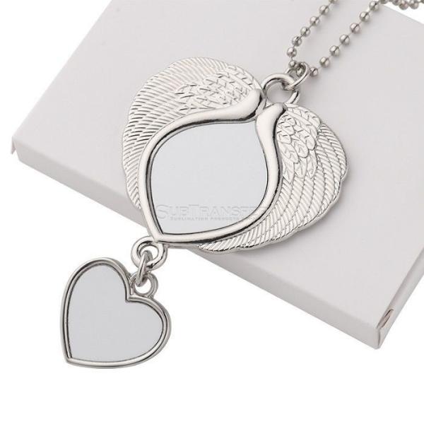 Love Memorial Pendant Heart Shape Angel Wings Metal Pendant Hanger Sublimation Car Ornament Blanks For Custom Printing