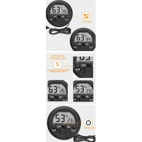 DTH-133 Mini Digital Cigar Thermometer Hygrometer Round Digital Humidity Gauge Monitor Indoor Outdoor Hygrometer Temperature Meter
