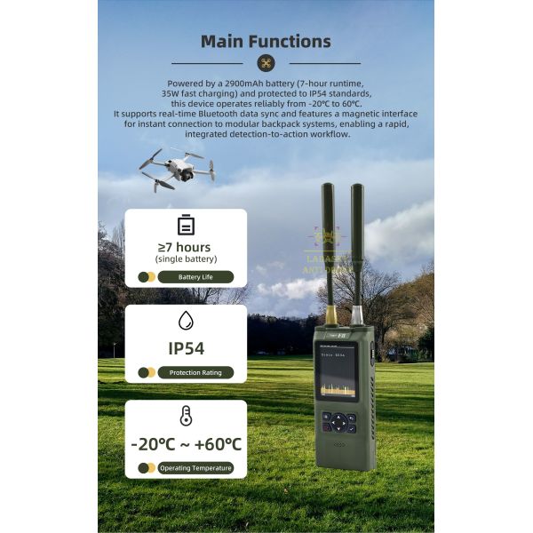 100-8GZH handheld drone detector 1~3km drone detection distance for wearable use anti drone system for drone security