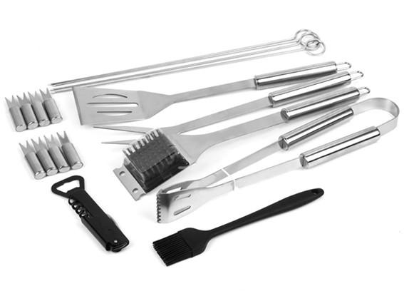 Wholesale 18PCS Stainless Steel  BBQ Tool With Nylon Roll Bag For Outdoor Tool