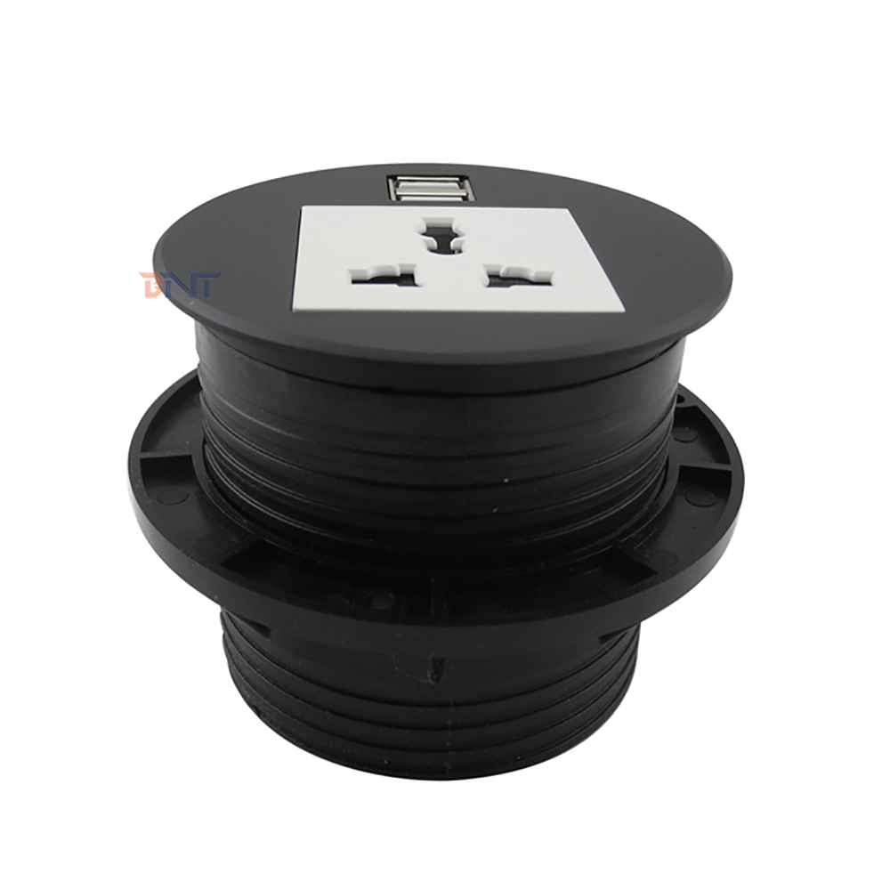 Черный всеобщий выход силы вокруг гнезда usb grommet силы построенного в гнезде usb силы круга офисной мебели софы стола