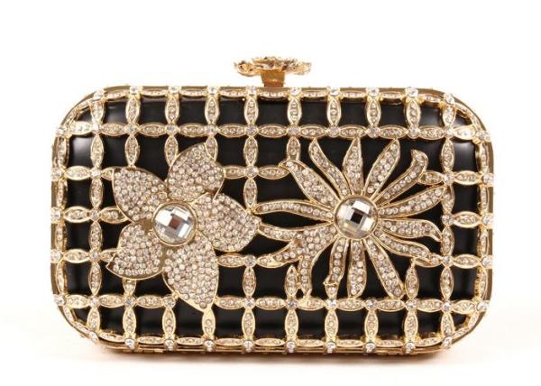 Gorgeous Laser Cut Metallic Hard Case Clutch Bag Luxury Beaded With Chain