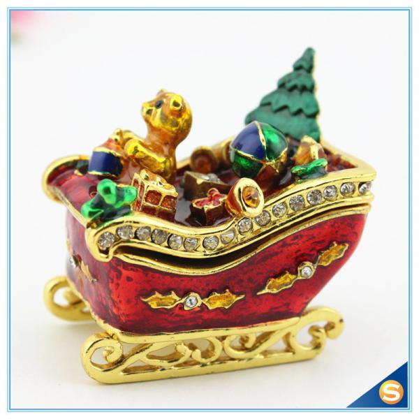 Enamel Craft Cute Bear Trinket Box Crystal Boat Shape Jewelry Box For Festival Gifts SCJ768