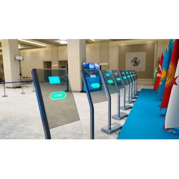 30 Inch Custom clear Floor Standing transparent OLED Display Unit Stand for Supermarket Exhibition Hotel