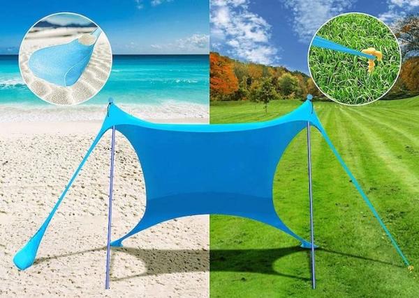 Blue Leica Polyester Pop Up Beach Sun Shade Tent Uv Protection 210X210X170CM