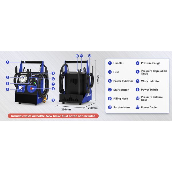 Metal Construction Farizon G Brake Bleeder Kit 110V Adjustable Pressure 0.7-2.5 Bar