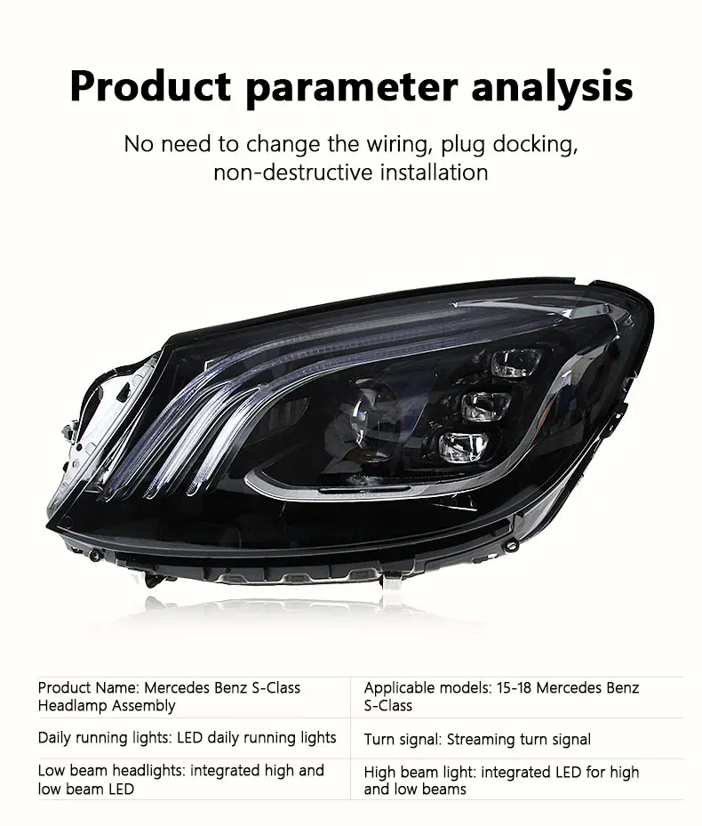 Сборка светодиодных фар для Mercedes Benz S Class W222 14-18 Модифицированный Maybach Front Head Light Drl Flowing Turn S65 S63