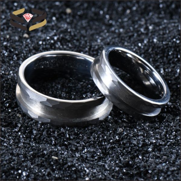 Third Party Appraisal Silver Hammered Tungsten Ring Blank Inlay Ring Cores 6mm 8mm for Men and Women