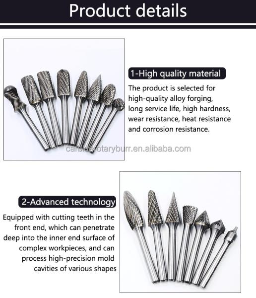 10 pièces de tungstène Carbide Burr Set 6 mm 1/4 Shank double coupe pour le bois métallique
