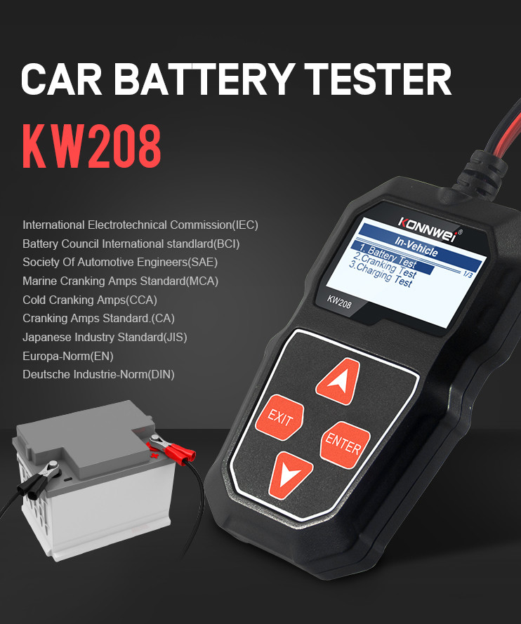 Тестер KONNWEI KW208 разрядки здоровья батареи CCA 12V 100-2000A сгибая
