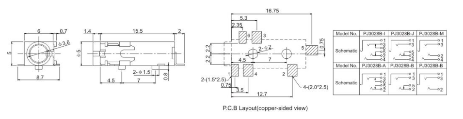 SMT Audio Jack Stereo Headphone Socket PJ3028B