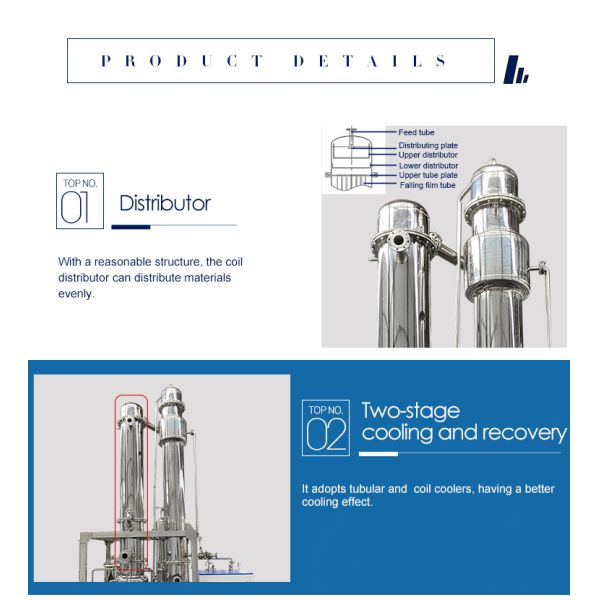 Evaporador en capa delgada de acero inoxidable de la alta velocidad de la evaporación