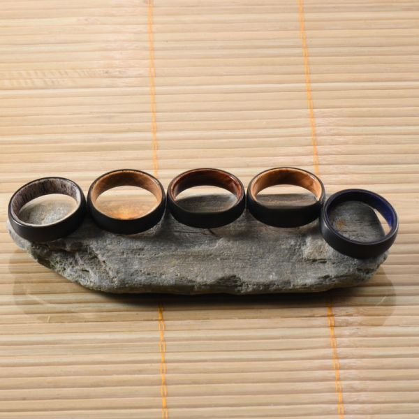 TRENDY 6mm Silver or Black Plated Whiskey Barrel Wood Tungsten Ring for Men's and Women's Wedding or Engagement Band