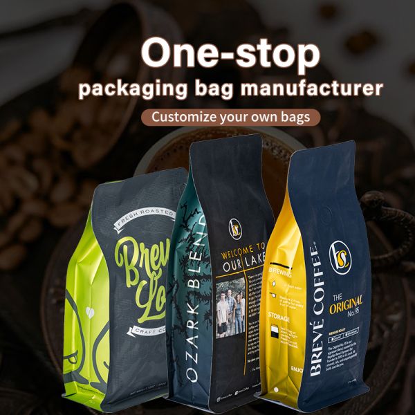 Cost Effective Tear Resistant Plastic Packaging ZipLock Square Bottom Flat Bottom Coffee Bags Coffee Pouch
