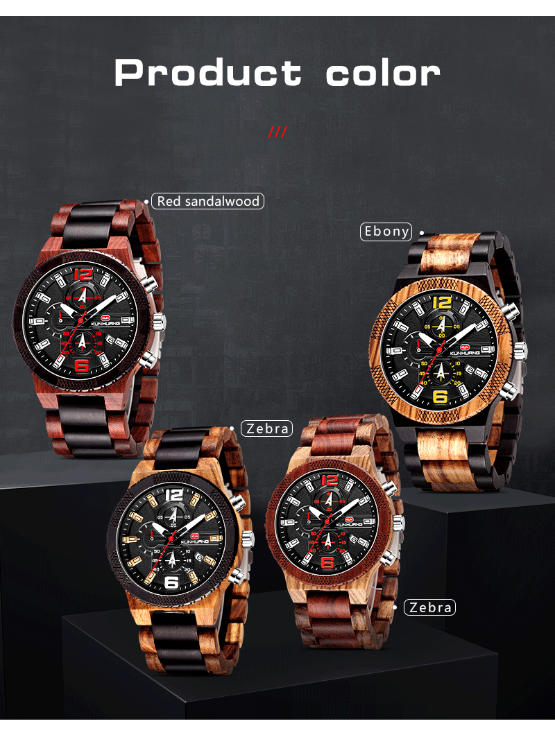 Man Black Dial Wooden Quartz Watch Business Wristwatch Water Proof 1019-3