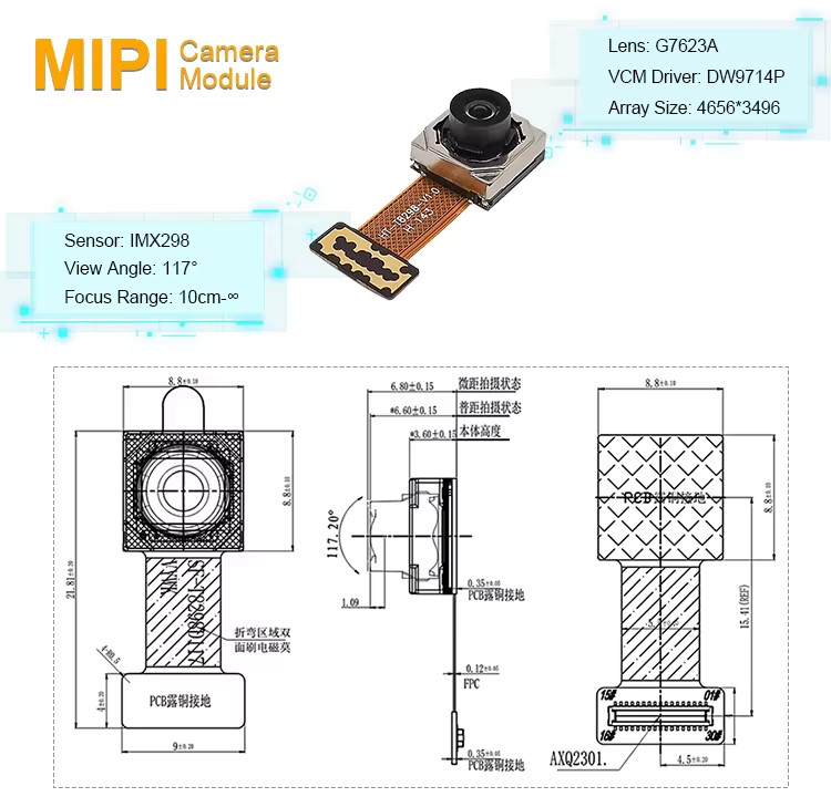 16MP Sony IMX298 DFOV117 Автофокус Модуль камеры MIPI Интерфейс