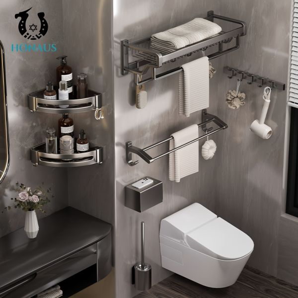 Luxury Bathroom Shower Accessories Wall Mounted Six Pieces Space Aluminum Powder Painted Grey