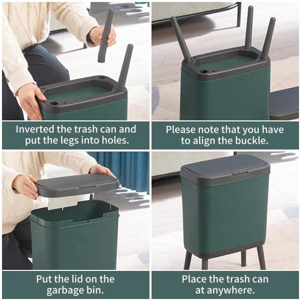 House Rectangular Push Type Plastic Trash Can with Lid Kitchen Trash Can with Legs