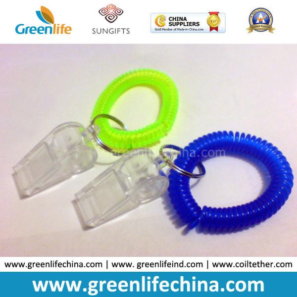 Customized Color Promotional Wrist Coil W/Plastic Whistle and Key Ring Gift