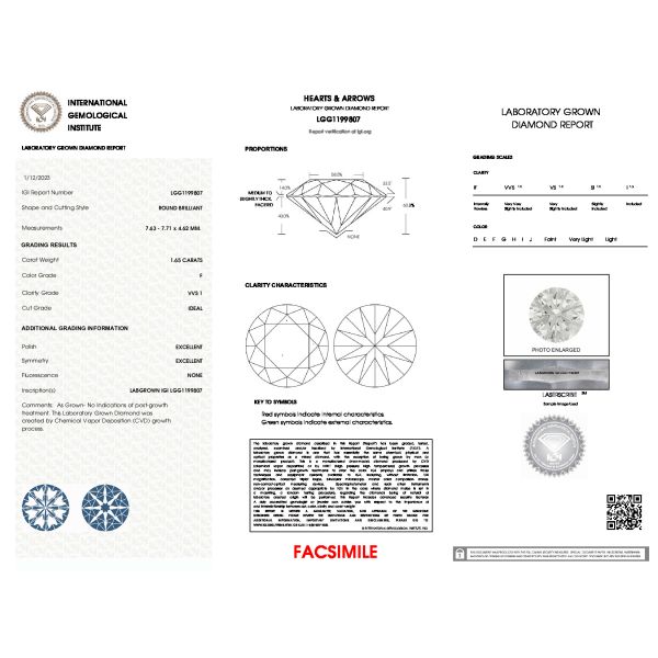 1.65CT F VVS1 ID EX HPHT Lab Grown Diamond Round Cut OEM ODM