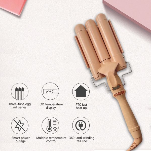 Golden Rose 230 Celsius 32mm Hair Curling Iron 3 Barrel Wand Golden