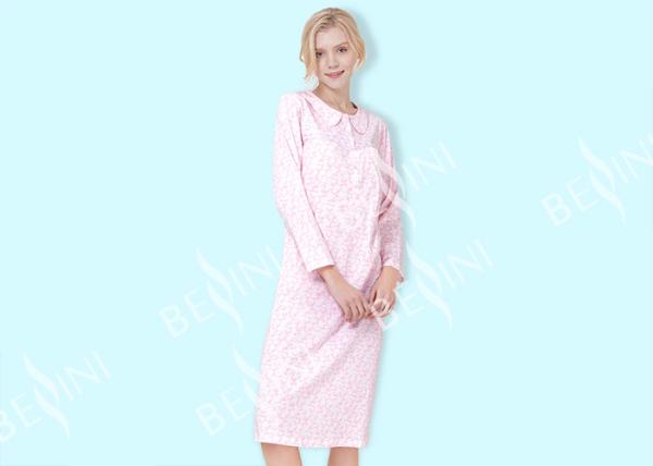 Doll Collar Style Ladies Night Dresses Sleepwear Pima Printed OEM / ODM Available