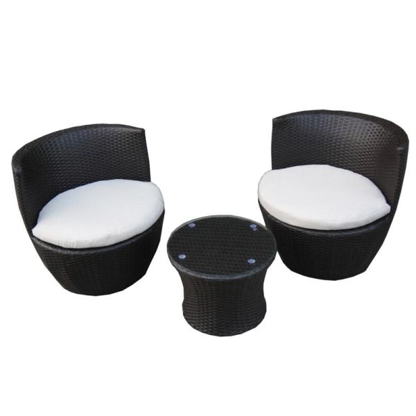 Outdoor Garden PE Round Rattan Furniture 3Pcs Wicker Egg Chairs and Table Set