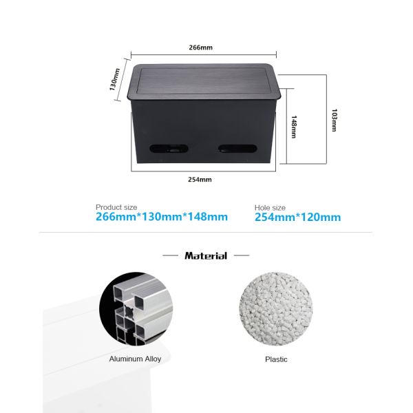 Black Color Flip Up Connector Conference Table Socket Desk Hidden Jack Outlet