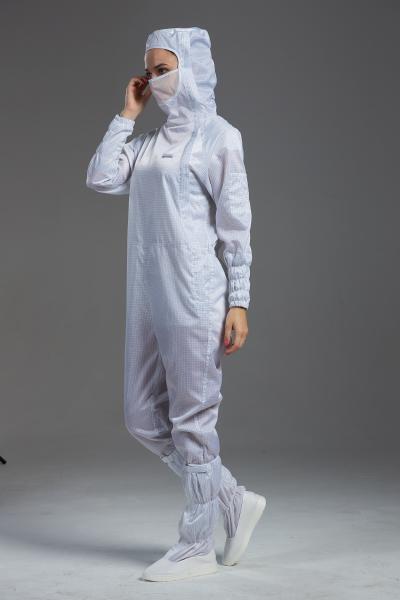 Antistatic ESD  Autoclave side open hooded Coverall white color with mask for class 100 cleanroom