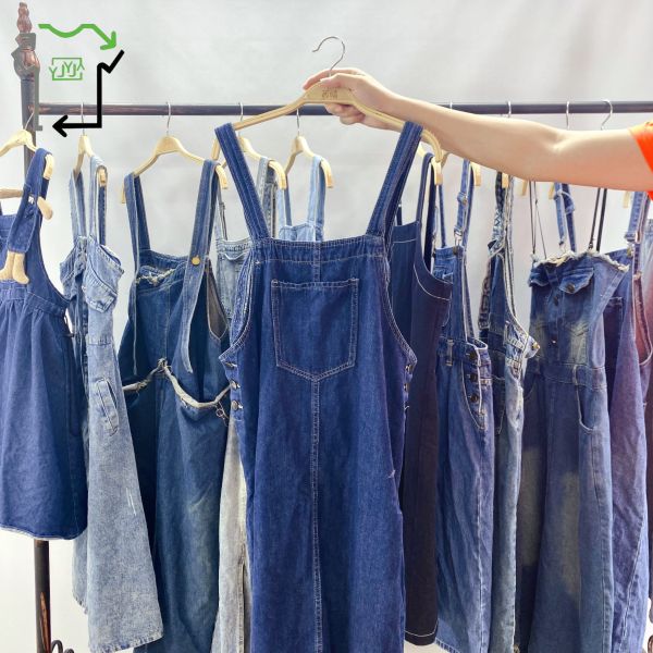 Clean Style Used Denim Suspender Dress Summer Casual Second Hand Women's Clothing