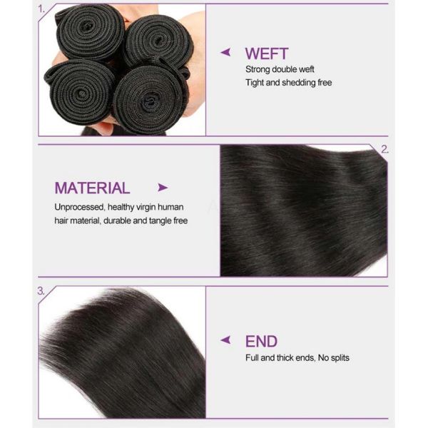 Black Raw Human Hair Extensions , 100% Unprocessed Malaysian Human Hair