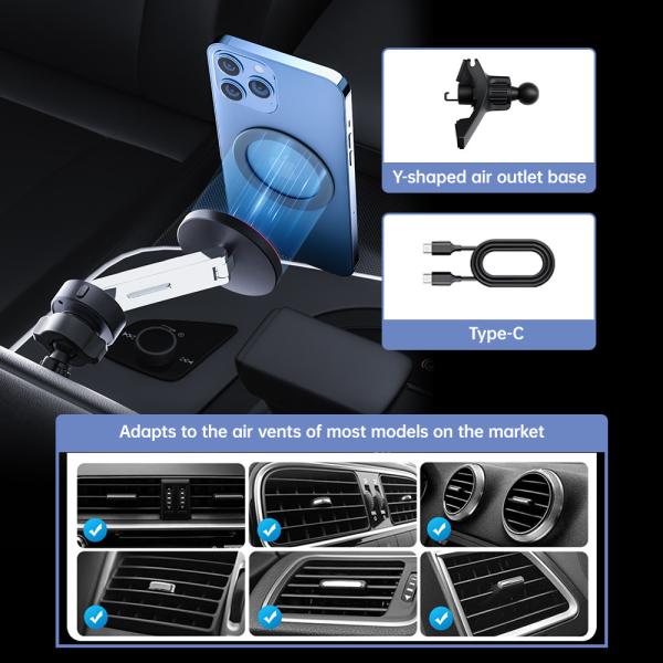 Foldable Stable Magsafe Charger Car Mount For Multiple Angle Adjustment