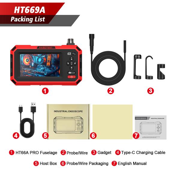 HABOTEST HT669A PRO 5-inch dual-lens endoscope 7MM Automotive Mechanical Sewer Pipe Inspection Camera Video Industrial Endoscope