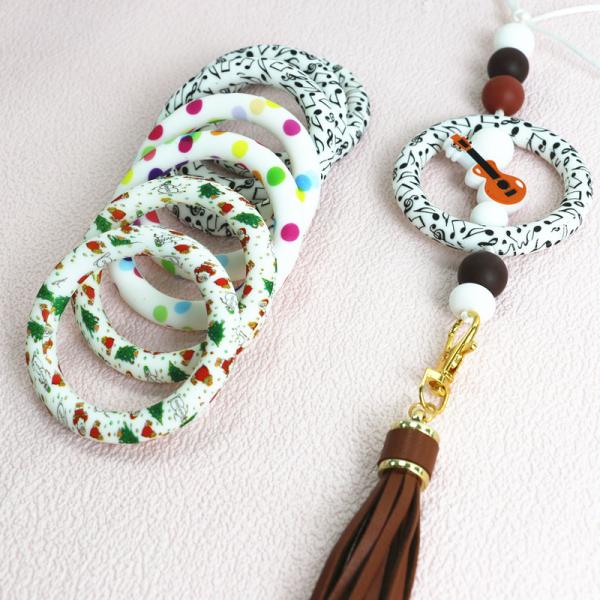 Silicone printed O Ring Beads for All People Usage DIY keychain or other decoration