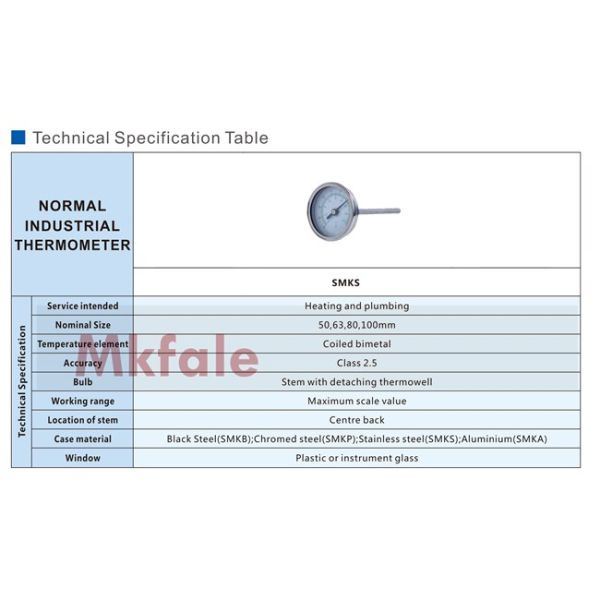 Class 2.5 SMKS Bimetallic Thermometer Stainless Steel Normal Industrial Thermometer