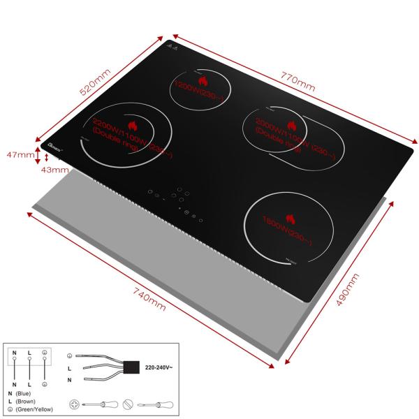 Electric Cooktop 4 Burners 220V Ceramic Cooktop 30 Inch Glass Cooktop 7200W