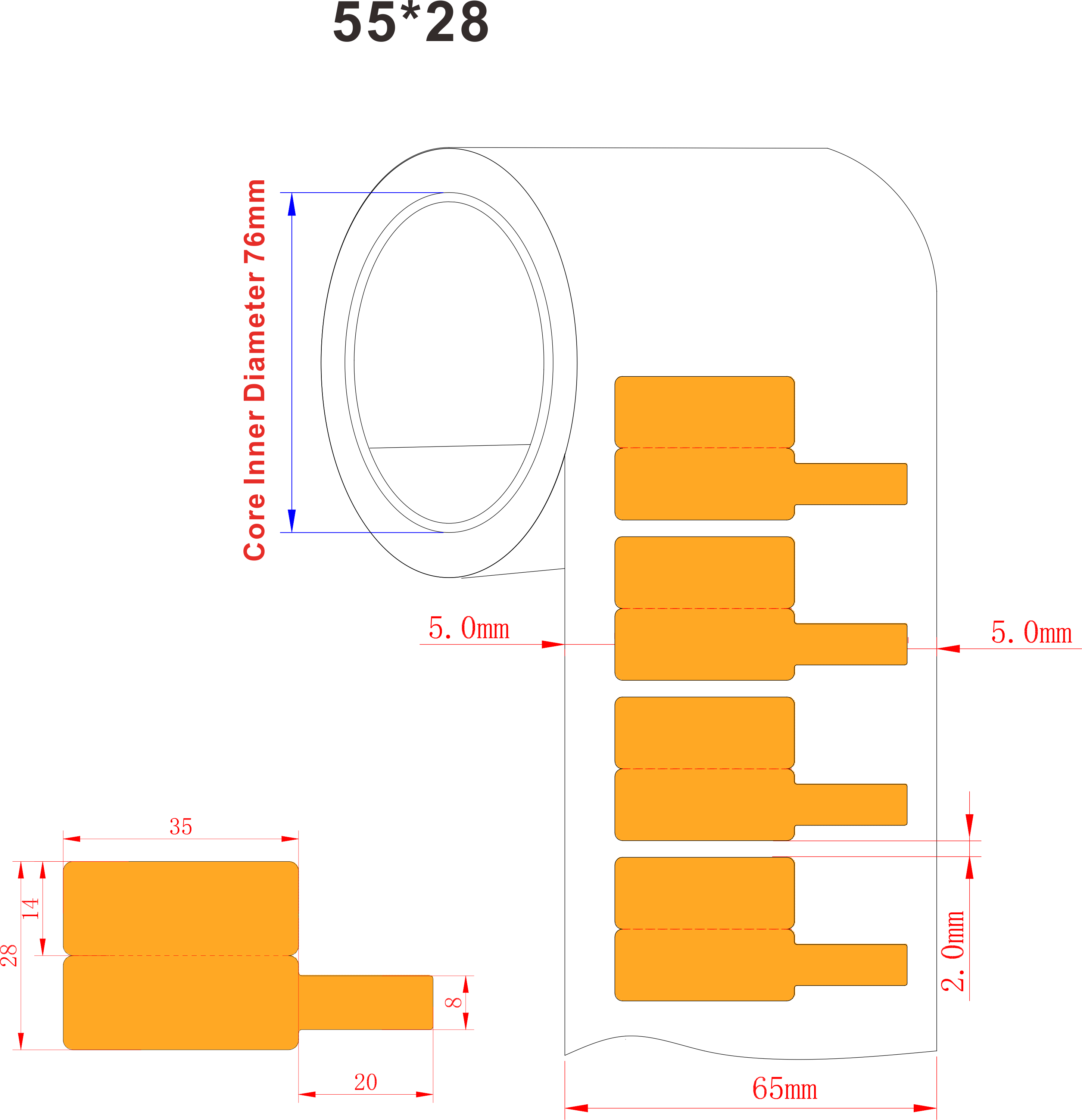55x28mm Cable Adhesive Label 2mil Yellow Matte Water Resistant Synthetic Paper Cable Label