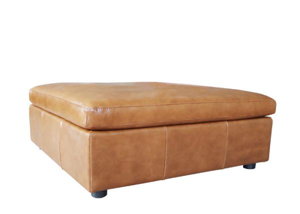 Chestnut Storage Foot Stool Leather Ottoman Foot Stool Double Stitching Plastic Legs