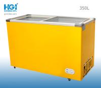 El congelador profundo 60HZ de la puerta de cristal de desplazamiento del congelador del pecho de 350 litros pre cubrió Alu blanco