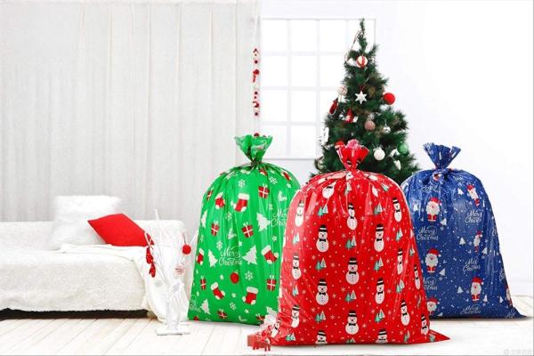 Sacos plásticos coloridos não tóxicos do papel de embrulho, sacos reusáveis do presente do Natal da extra grande