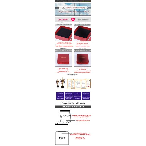 Logo personnalisé Boîte de bijoux en papier rouge pour colliers boucles d'oreilles anneau rectangle fait à la main