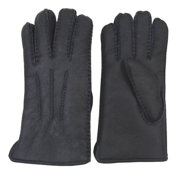 Men Shearling Lamb Fur Winter Gloves Hand Sewing Warm Sheepskin Gloves