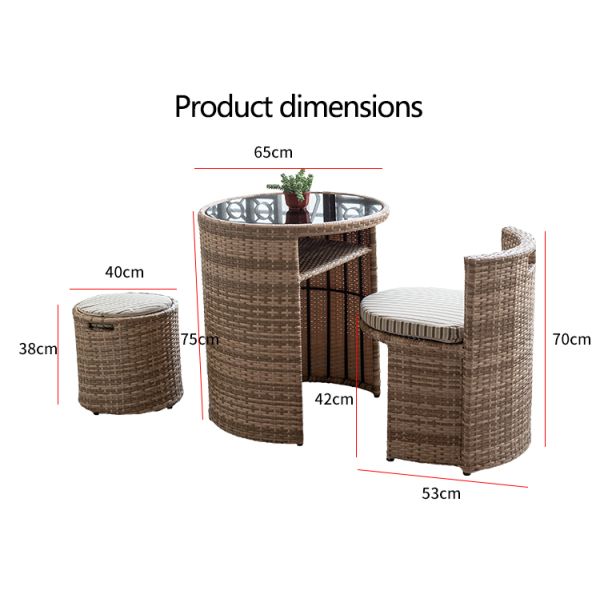 Eco Three Piece Rattan Furniture Waterproof Outdoor Dining Table And Chairs