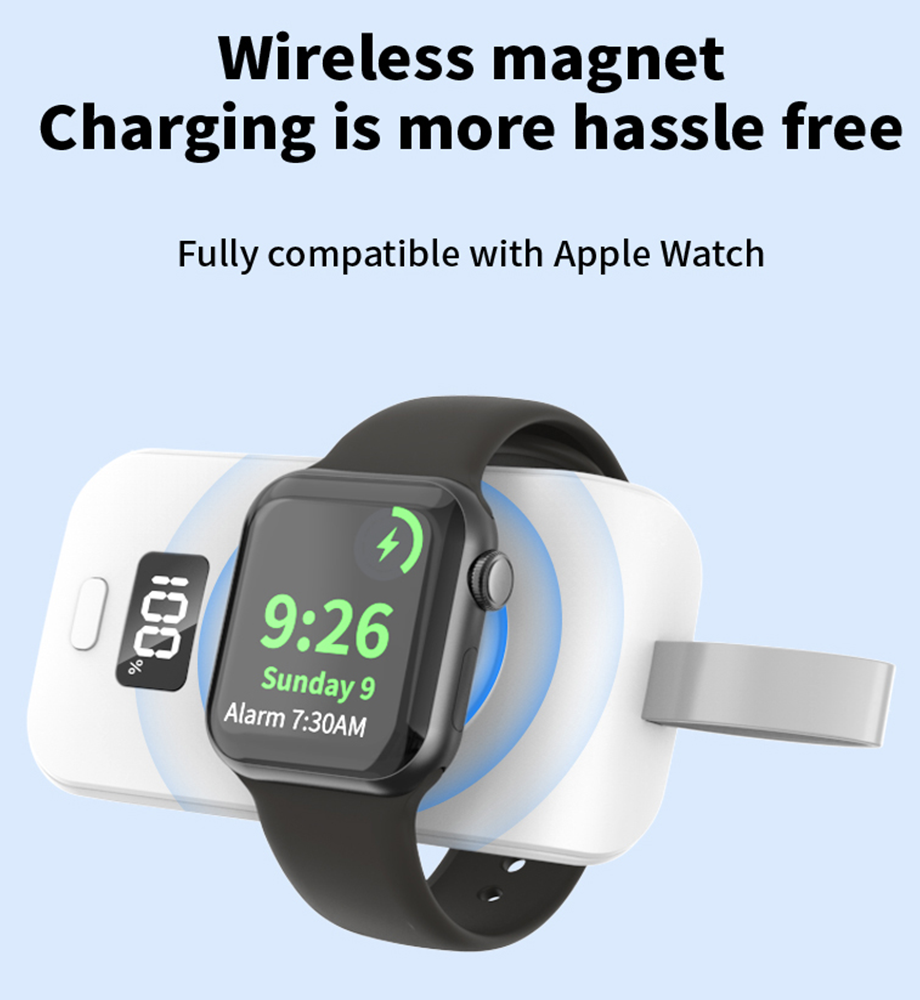 2500 МАх Тип C Apple Magnetic Power Bank Черно-белый портативный зарядное устройство для Apple Watch