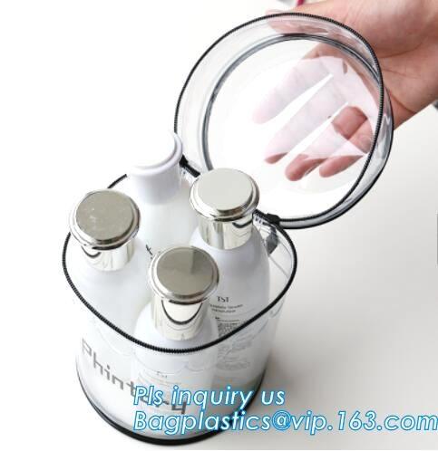 Stationery School PVC Pencil Bag, Barrel shaped travel cosmetic bag clear toiletry bag transparent pvc cosmetic bag for