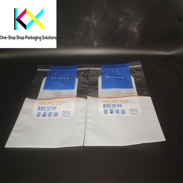 3 Side Seal Flat Pouch Commodity Packaging With Zipper For Plastic Cup