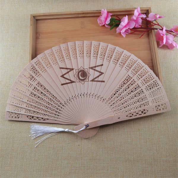 [I AM YOUR FANS] Customized Logo Engraved Printing Name Hot Selling No Fragrance Folding Spanish Wood Fan for Wedding Gifts